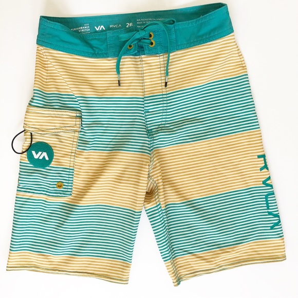 RVCA | Swim | Size 26 Rvca Green Yellow Striped Board Shorts | Poshmark